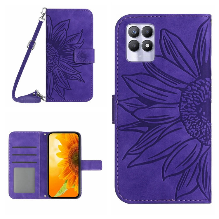 For Realme 8i/Narzo 50 4G Skin Feel Sun Flower Pattern Flip Leather Phone Case with Lanyard