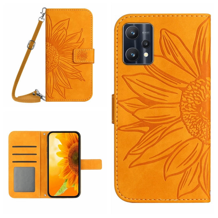 For Realme 9 4G/Realme 9 Pro+ 5G Skin Feel Sun Flower Pattern Flip Leather Phone Case with Lanyard