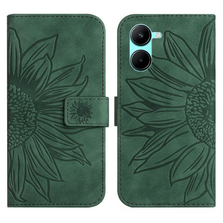 For Realme 10 4G Skin Feel Sun Flower Pattern Flip Leather Phone Case with Lanyard