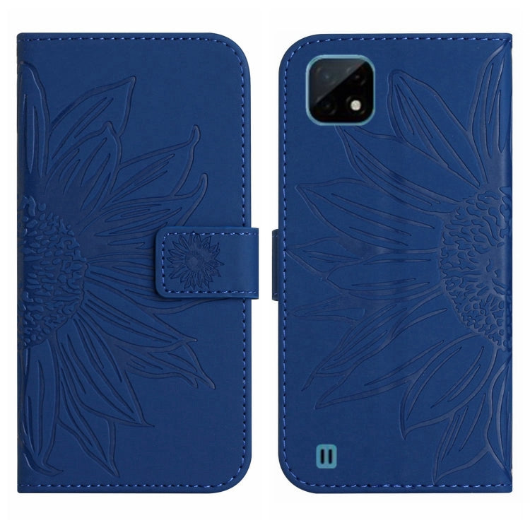 For Realme C12/C15/C25 Skin Feel Sun Flower Pattern Flip Leather Phone Case with Lanyard