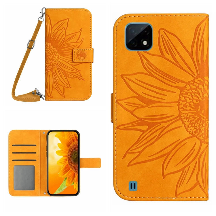 For Realme C12/C15/C25 Skin Feel Sun Flower Pattern Flip Leather Phone Case with Lanyard
