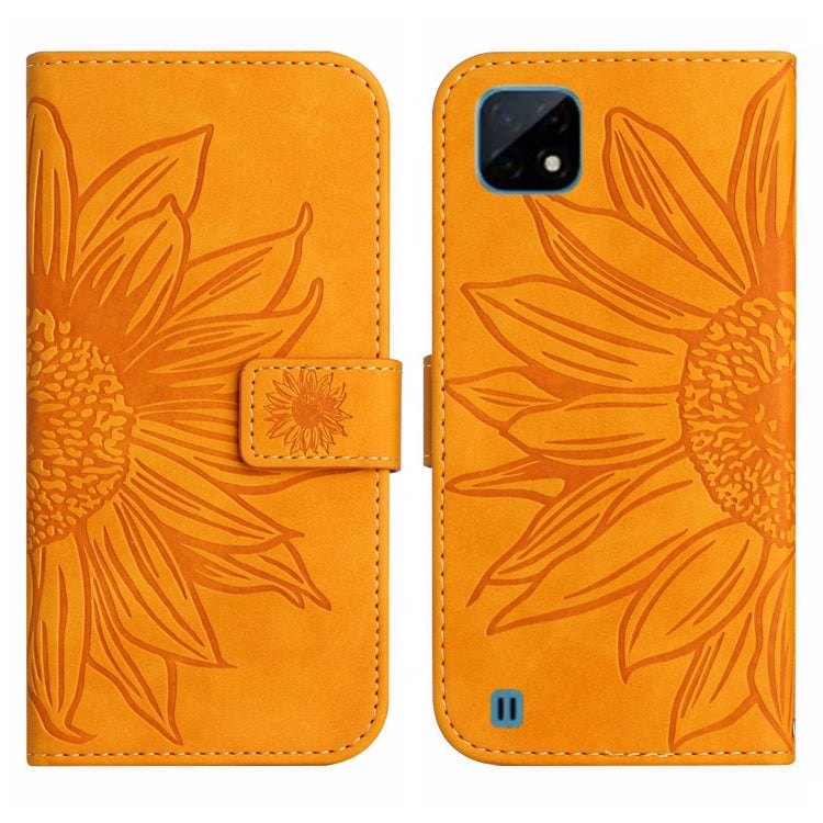 For Realme C12/C15/C25 Skin Feel Sun Flower Pattern Flip Leather Phone Case with Lanyard