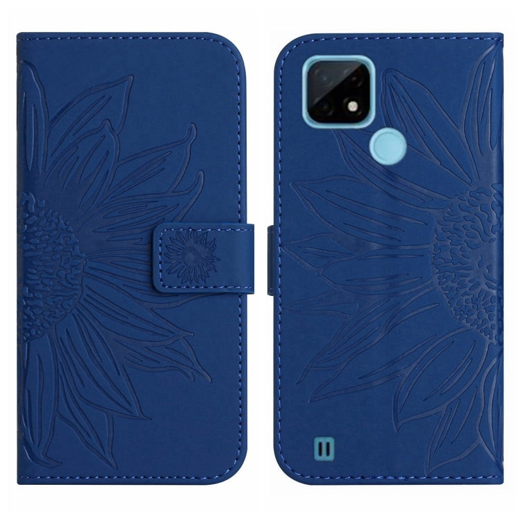 For Realme C20/C21 Skin Feel Sun Flower Pattern Flip Leather Phone Case with Lanyard