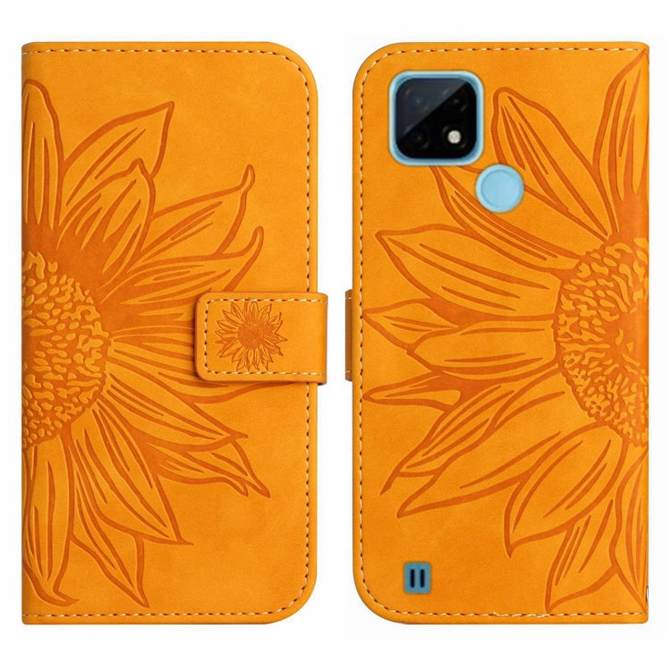 For Realme C20/C21 Skin Feel Sun Flower Pattern Flip Leather Phone Case with Lanyard