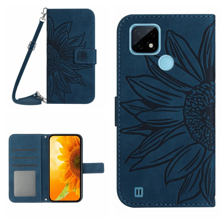 For Realme C20/C21 Skin Feel Sun Flower Pattern Flip Leather Phone Case with Lanyard