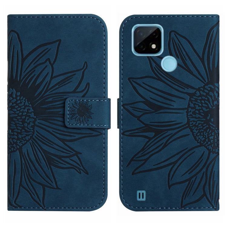 For Realme C20/C21 Skin Feel Sun Flower Pattern Flip Leather Phone Case with Lanyard