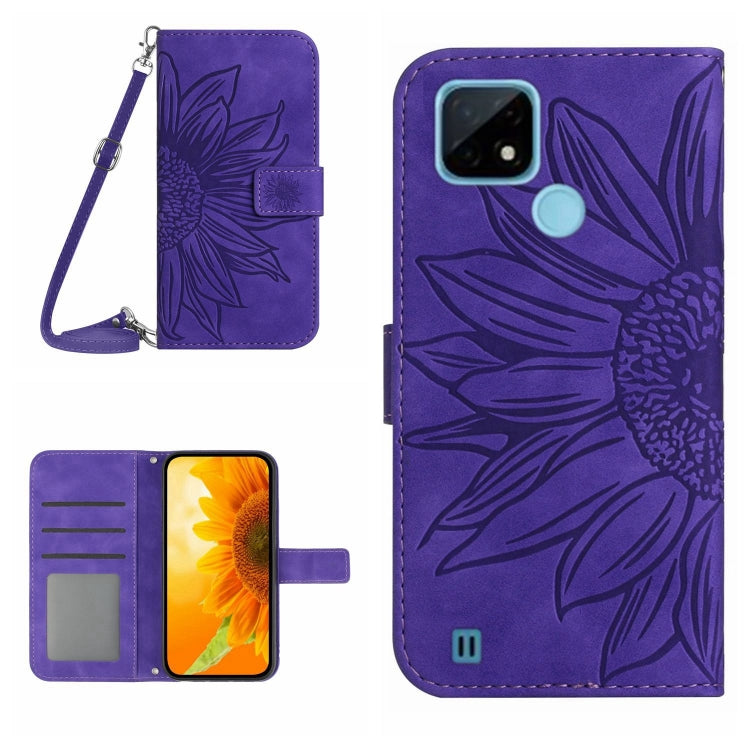 For Realme C20/C21 Skin Feel Sun Flower Pattern Flip Leather Phone Case with Lanyard