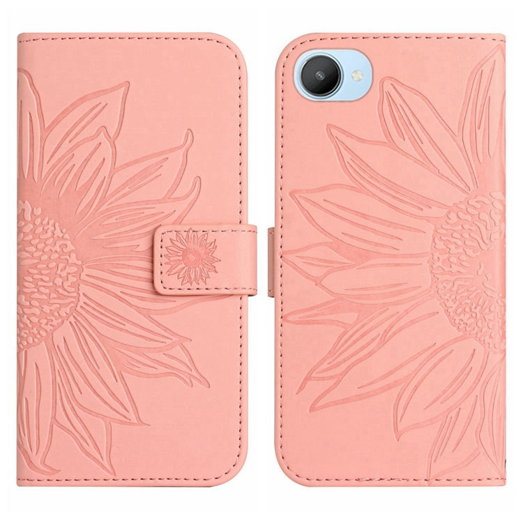 For Realme C30/Narzo 50i Prime Skin Feel Sun Flower Pattern Flip Leather Phone Case with Lanyard