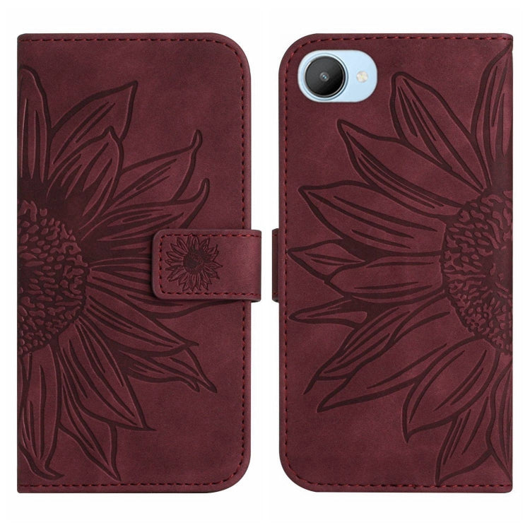 For Realme C30/Narzo 50i Prime Skin Feel Sun Flower Pattern Flip Leather Phone Case with Lanyard