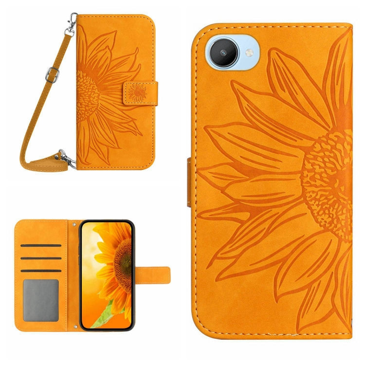 For Realme C30/Narzo 50i Prime Skin Feel Sun Flower Pattern Flip Leather Phone Case with Lanyard