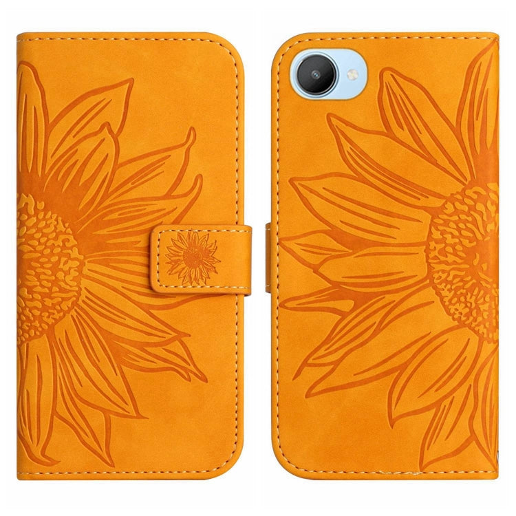 For Realme C30/Narzo 50i Prime Skin Feel Sun Flower Pattern Flip Leather Phone Case with Lanyard