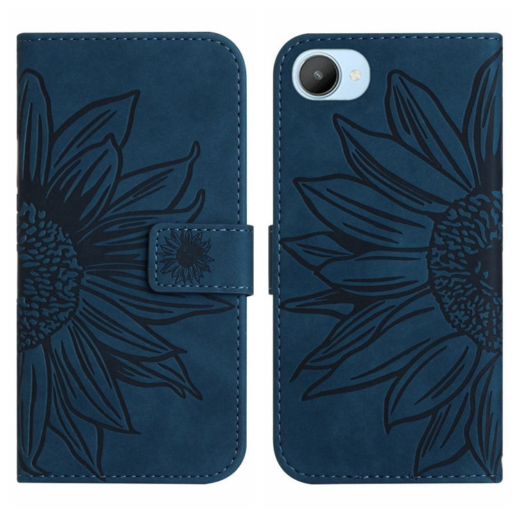 For Realme C30/Narzo 50i Prime Skin Feel Sun Flower Pattern Flip Leather Phone Case with Lanyard