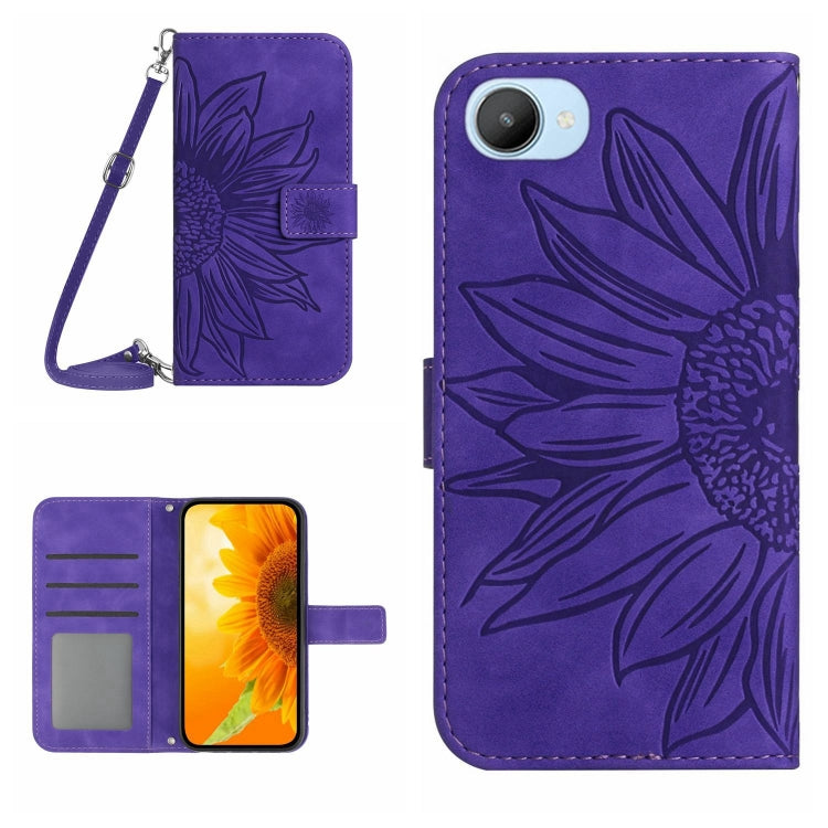 For Realme C30/Narzo 50i Prime Skin Feel Sun Flower Pattern Flip Leather Phone Case with Lanyard