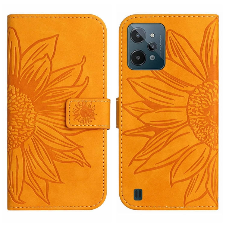 For Realme C31 Skin Feel Sun Flower Pattern Flip Leather Phone Case with Lanyard