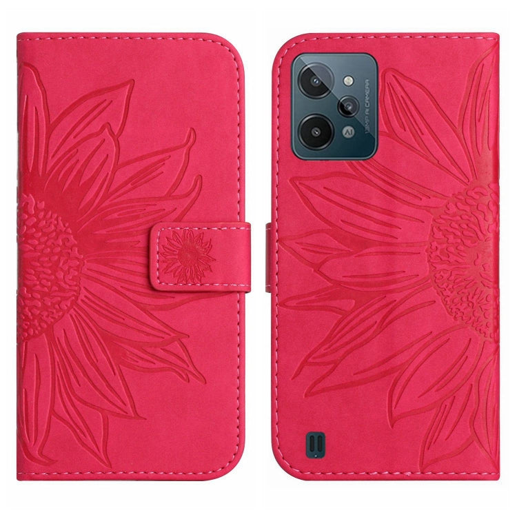 For Realme C31 Skin Feel Sun Flower Pattern Flip Leather Phone Case with Lanyard