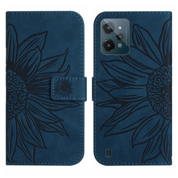 For Realme C31 Skin Feel Sun Flower Pattern Flip Leather Phone Case with Lanyard