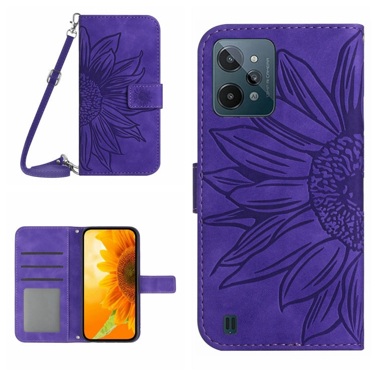 For Realme C31 Skin Feel Sun Flower Pattern Flip Leather Phone Case with Lanyard