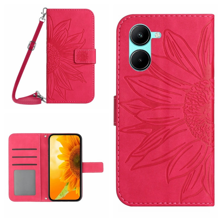 For Realme C33 Skin Feel Sun Flower Pattern Flip Leather Phone Case with Lanyard