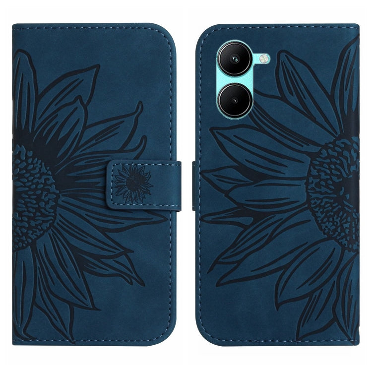 For Realme C33 Skin Feel Sun Flower Pattern Flip Leather Phone Case with Lanyard