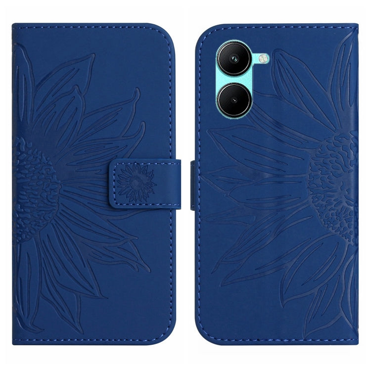 For Realme C35 Skin Feel Sun Flower Pattern Flip Leather Phone Case with Lanyard