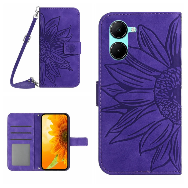 For Realme C35 Skin Feel Sun Flower Pattern Flip Leather Phone Case with Lanyard