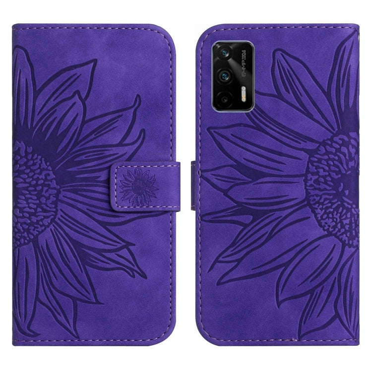 For Realme GT/GT NEO Skin Feel Sun Flower Pattern Flip Leather Phone Case with Lanyard