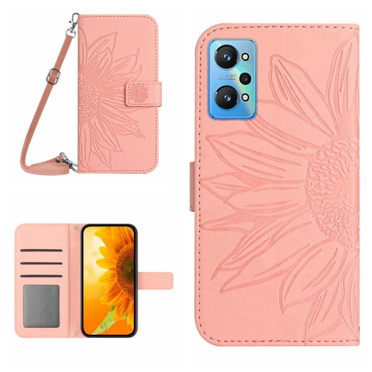 For Realme GT Neo2 Skin Feel Sun Flower Pattern Flip Leather Phone Case with Lanyard