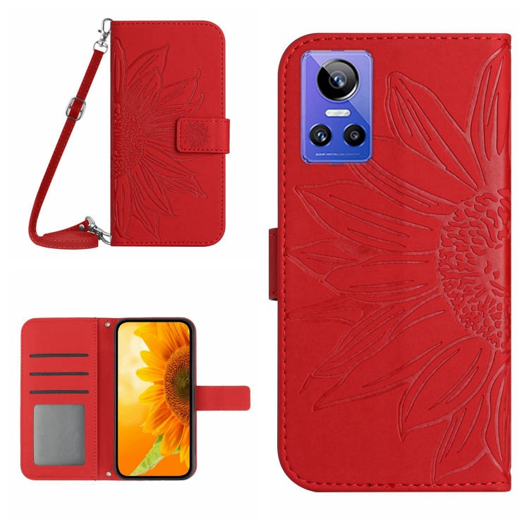 For Realme GT Neo3 Skin Feel Sun Flower Pattern Flip Leather Phone Case with Lanyard