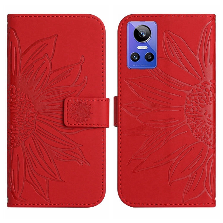 For Realme GT Neo3 Skin Feel Sun Flower Pattern Flip Leather Phone Case with Lanyard
