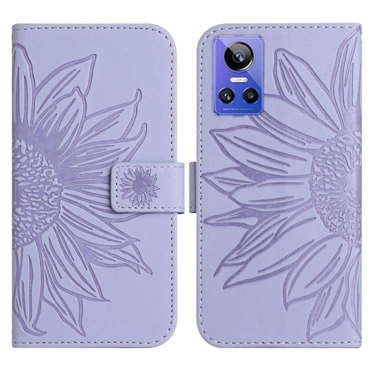 For Realme GT Neo3 Skin Feel Sun Flower Pattern Flip Leather Phone Case with Lanyard