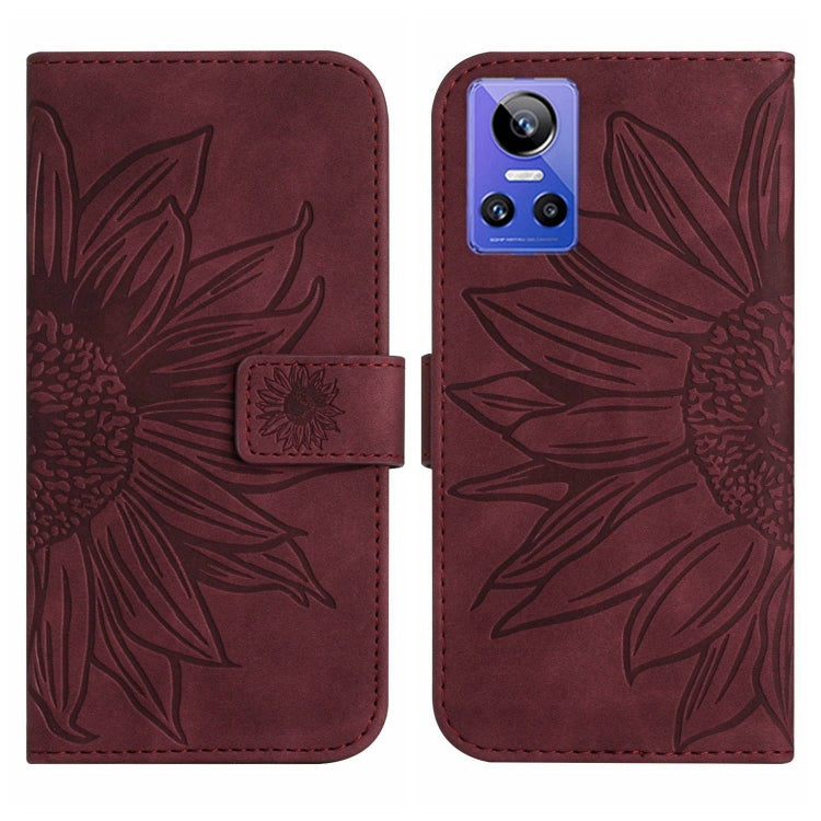 For Realme GT Neo3 Skin Feel Sun Flower Pattern Flip Leather Phone Case with Lanyard