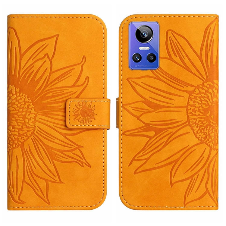 For Realme GT Neo3 Skin Feel Sun Flower Pattern Flip Leather Phone Case with Lanyard