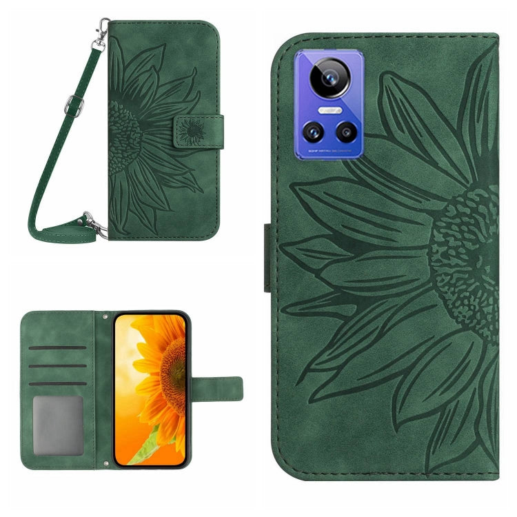 For Realme GT Neo3 Skin Feel Sun Flower Pattern Flip Leather Phone Case with Lanyard