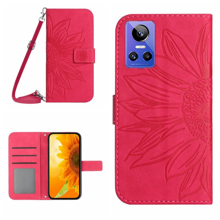 For Realme GT Neo3 Skin Feel Sun Flower Pattern Flip Leather Phone Case with Lanyard
