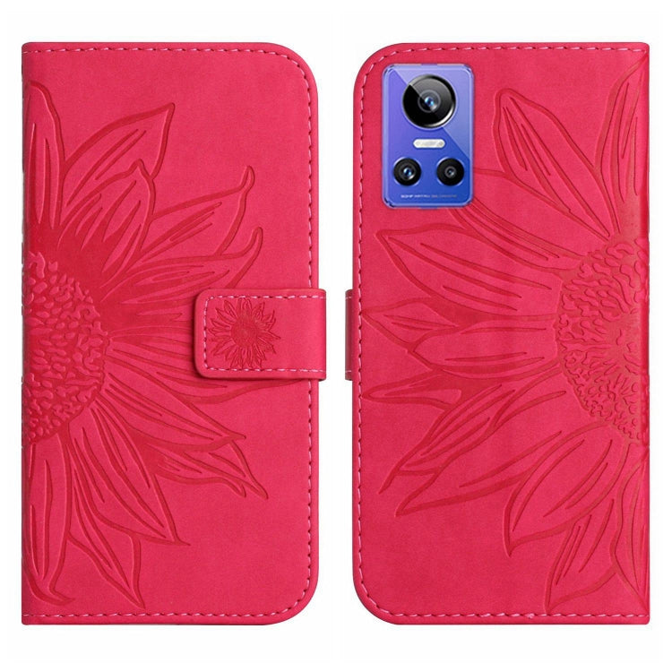 For Realme GT Neo3 Skin Feel Sun Flower Pattern Flip Leather Phone Case with Lanyard