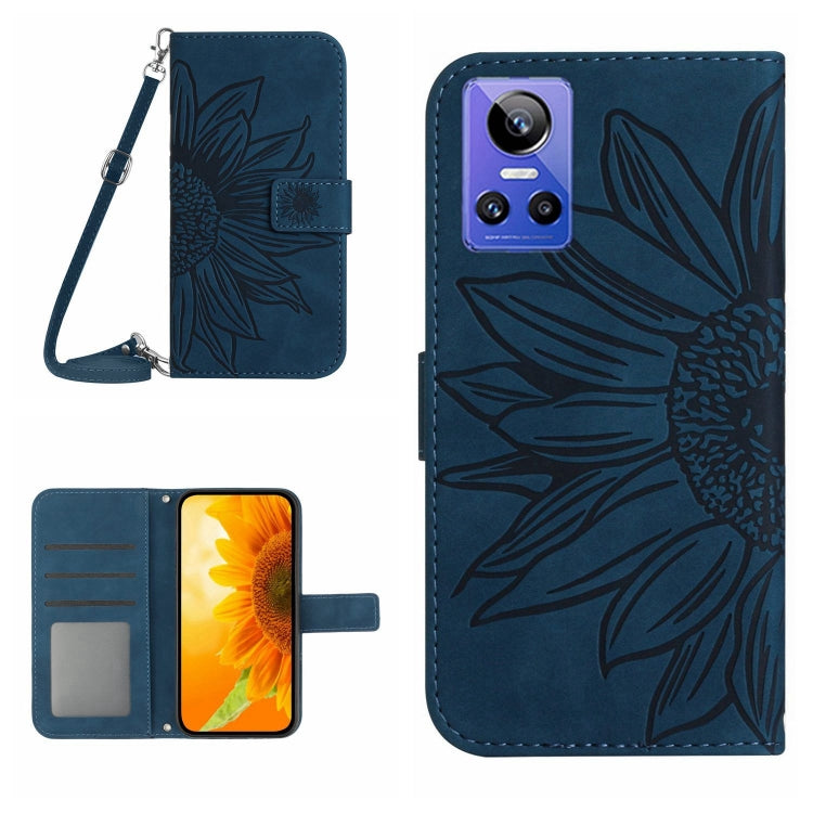 For Realme GT Neo3 Skin Feel Sun Flower Pattern Flip Leather Phone Case with Lanyard