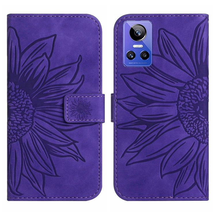 For Realme GT Neo3 Skin Feel Sun Flower Pattern Flip Leather Phone Case with Lanyard
