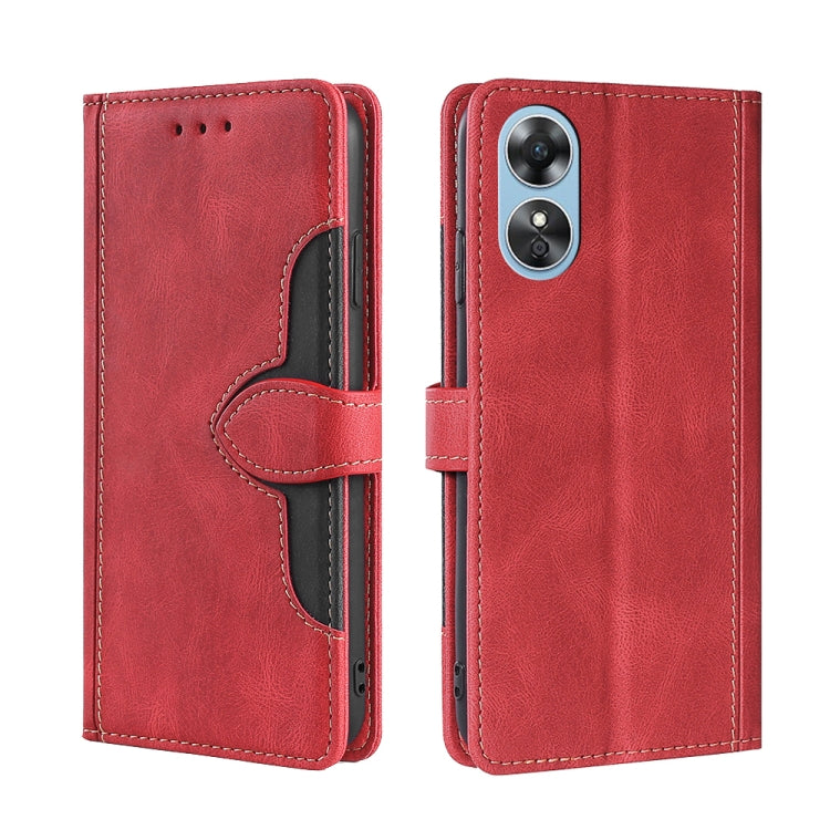 For OPPO A17 Skin Feel Magnetic Buckle Leather Phone Case