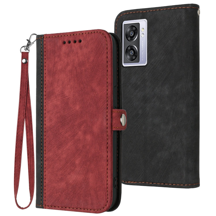 For OPPO A57 5G 2022 Side Buckle Double Fold Hand Strap Leather Phone Case