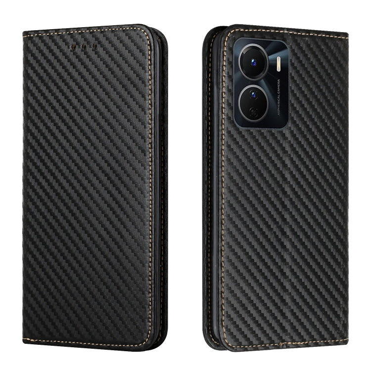 For vivo Y16 Carbon Fiber Texture Magnetic Flip Leather Phone Case