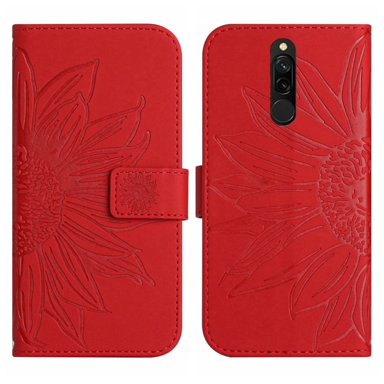 For Xiaomi Redmi 8 / 8A Skin Feel Sun Flower Pattern Flip Leather Phone Case with Lanyard