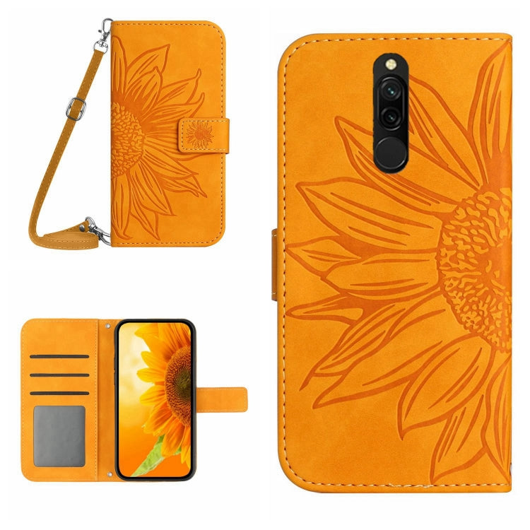 For Xiaomi Redmi 8 / 8A Skin Feel Sun Flower Pattern Flip Leather Phone Case with Lanyard