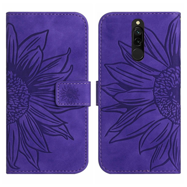 For Xiaomi Redmi 8 / 8A Skin Feel Sun Flower Pattern Flip Leather Phone Case with Lanyard