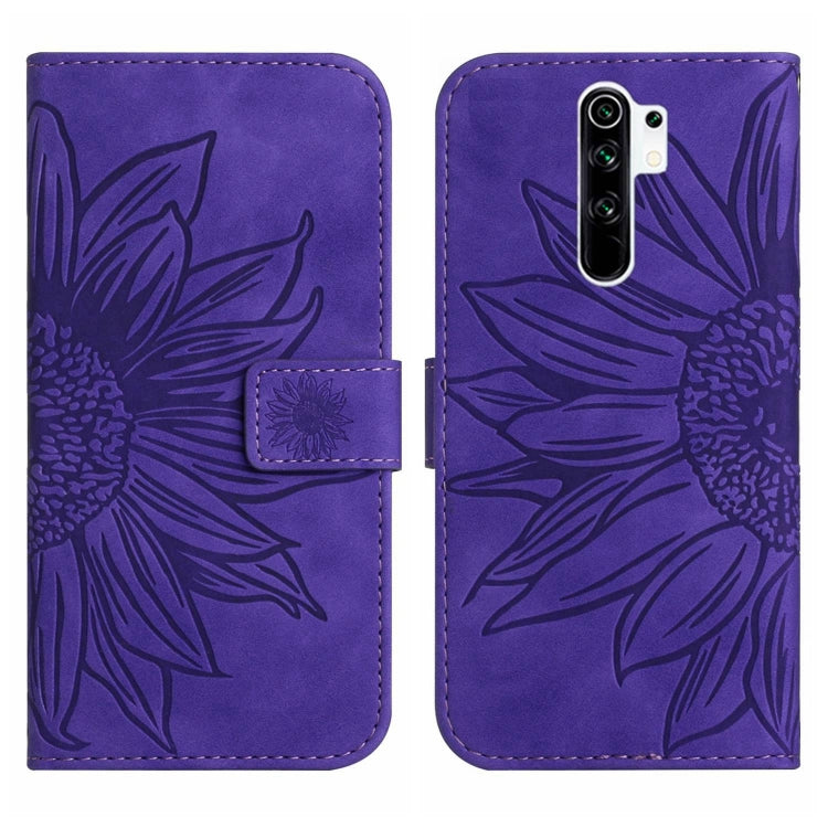For Xiaomi Redmi 9 / POCO M2 Skin Feel Sun Flower Pattern Flip Leather Phone Case with Lanyard