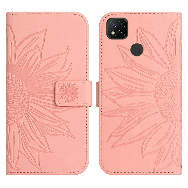 For Xiaomi Redmi 9C / Poco C3 Skin Feel Sun Flower Pattern Flip Leather Phone Case with Lanyard