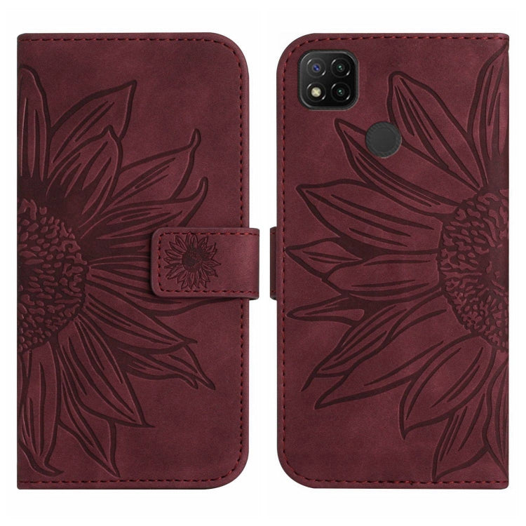 For Xiaomi Redmi 9C / Poco C3 Skin Feel Sun Flower Pattern Flip Leather Phone Case with Lanyard