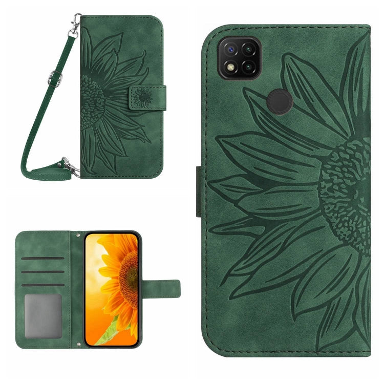 For Xiaomi Redmi 9C / Poco C3 Skin Feel Sun Flower Pattern Flip Leather Phone Case with Lanyard