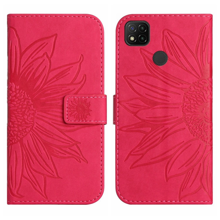 For Xiaomi Redmi 9C / Poco C3 Skin Feel Sun Flower Pattern Flip Leather Phone Case with Lanyard