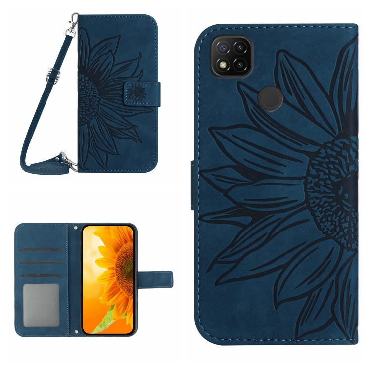 For Xiaomi Redmi 9C / Poco C3 Skin Feel Sun Flower Pattern Flip Leather Phone Case with Lanyard