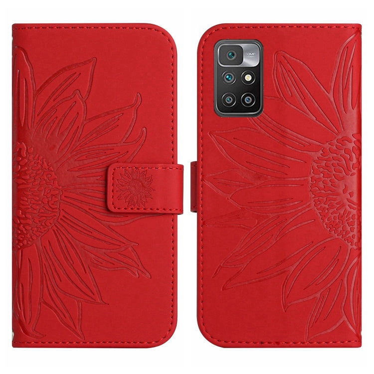 For Xiaomi Redmi 10 4G Skin Feel Sun Flower Pattern Flip Leather Phone Case with Lanyard